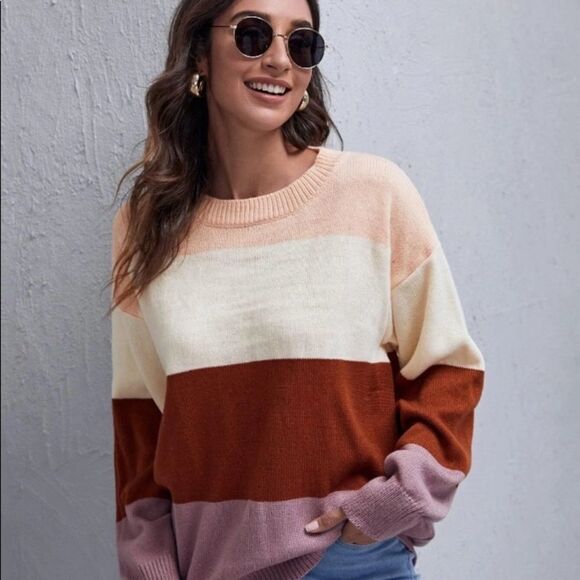 𝅺Drop Shoulder Colorblock Knit Sweater - Picture 3 of 6